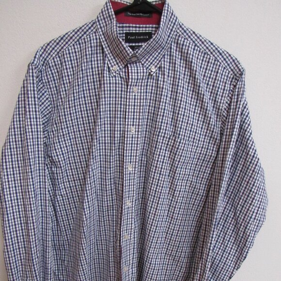 Paul Fredrick Classic Fit Multicolor Check L/S Flip Cuff Cotton Shirt 16.5/37 - Picture 1 of 4